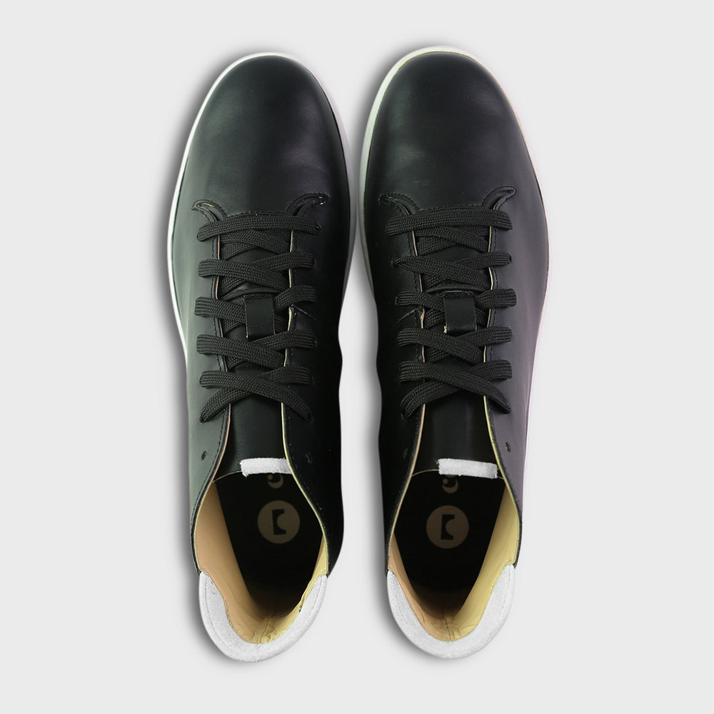 
                      
                        Men's Black mid-top sneaker top view
                      
                    