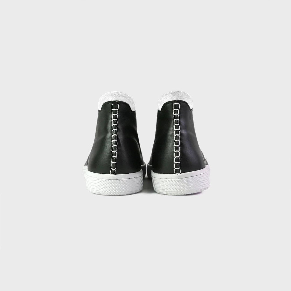 
                      
                        Men's Black mid-top sneaker back view
                      
                    