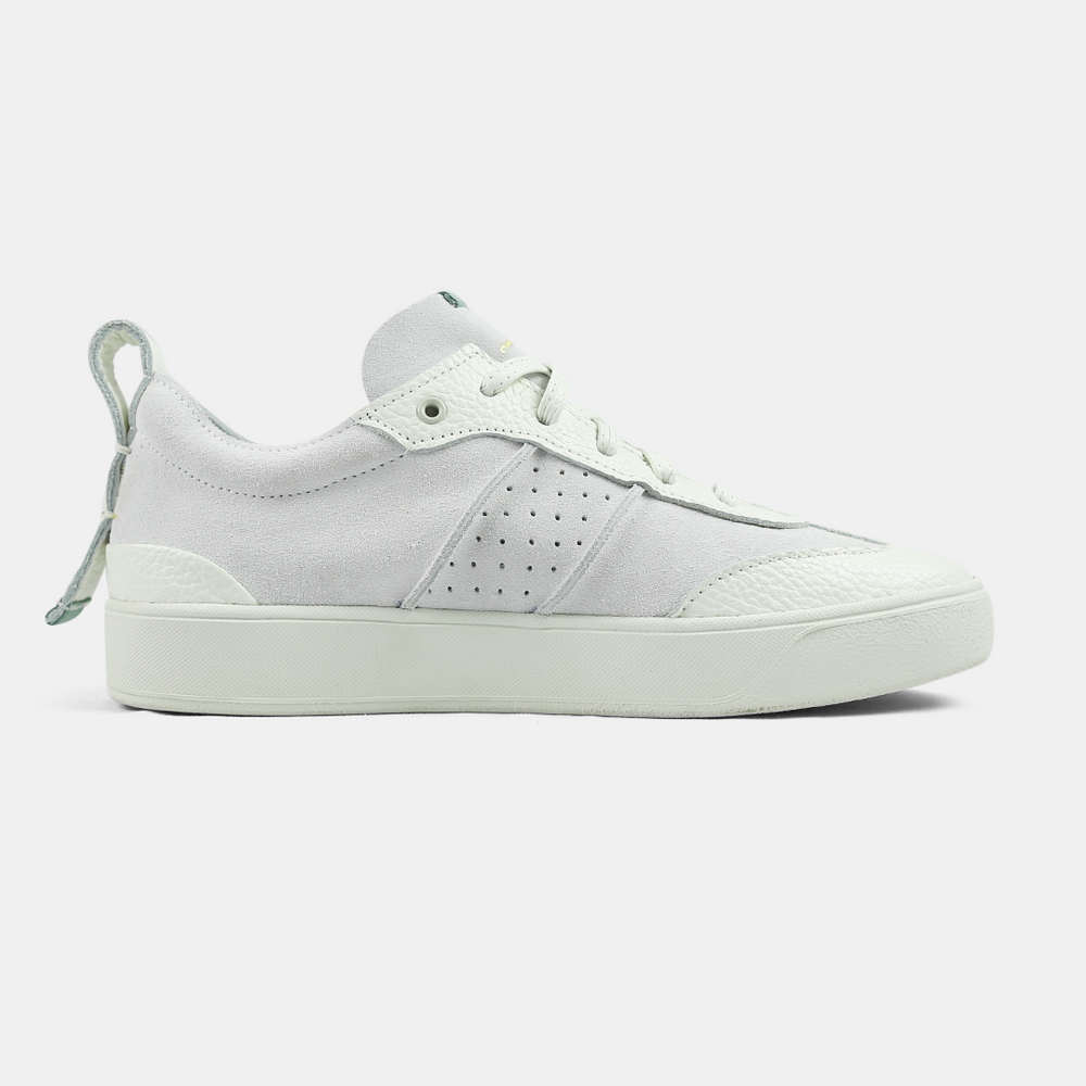 
                      
                        A white men's sneaker with a lace-up closure, made from Italian leather, with a rubber cupsole medial view
                      
                    