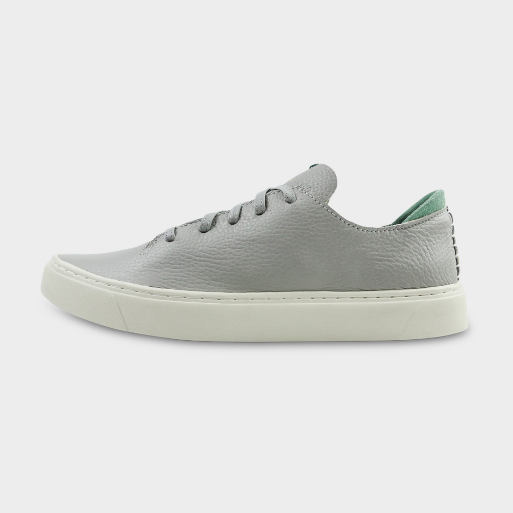 
                      
                        A women's sneaker in grey color, made of Italian full grain leather, with a lace-up closure lateral view
                      
                    